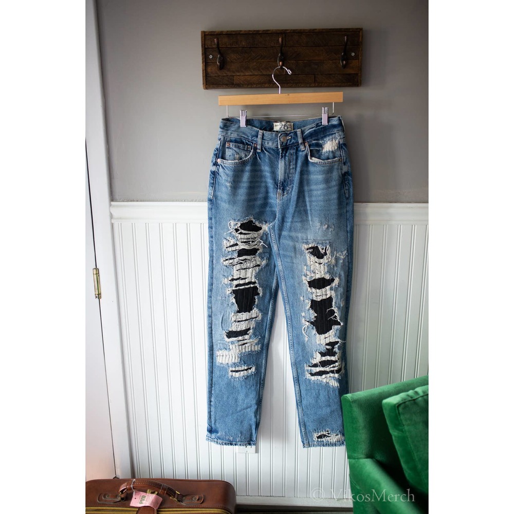 Destroyed Jeans Tattered Blue NEW - Picture 7 of 9